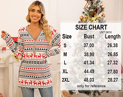 Hotgift Winter Womens Long Sleeve Blouse V Neck Button Shirts Casual Tops Christmas Burgundy Small #TOP3