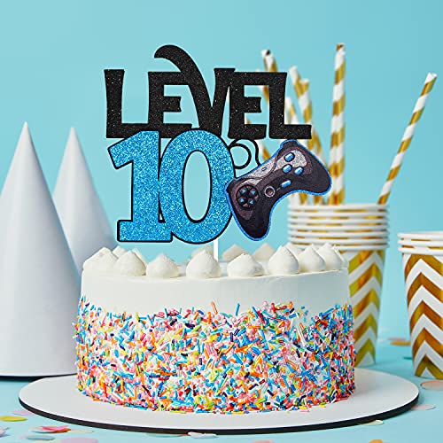 Level 10 Game Birthday Cake Topper - Video Game Boy's 10Th Birthday Level Up Party Blue Cake Supplies - Game On Winner Gaming Party Decoration #TOP2