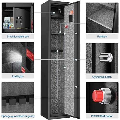Riddost 5 Large Rifle Gun Safe, Heavy Gun Safes For Home Rifle And Pistols, Quick Access Rifle Safe For Home, Gun Cabinet With Led Light, Separate Lock Box & Removable Shelf #TOP4