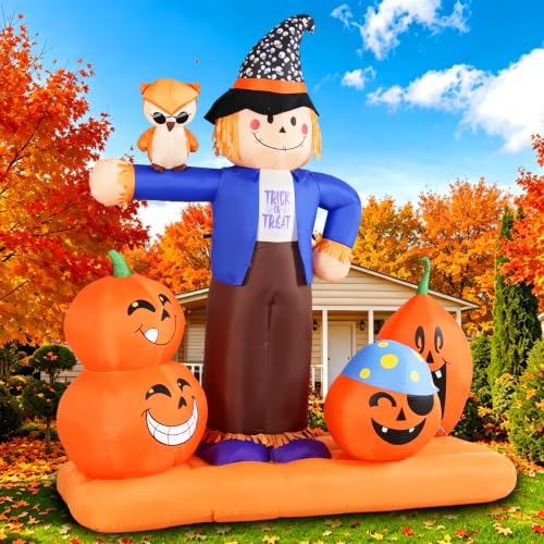7.22' GIFTFIND Halloween Inflatable Scarecrow w/ Pumpkins & Owl LED Outdoor Decoration - image 2