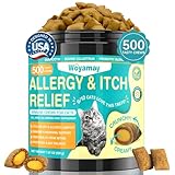 Woyamay Cat Allergy Relief for Cats, 500 Crunchy & Creamy Anti-Itch and Immunity Chews for Itchy Skin, Paws, Eyes, Ears| Stop Licking & Scratching, Supports Seasonal Itching, Chicken Flavor