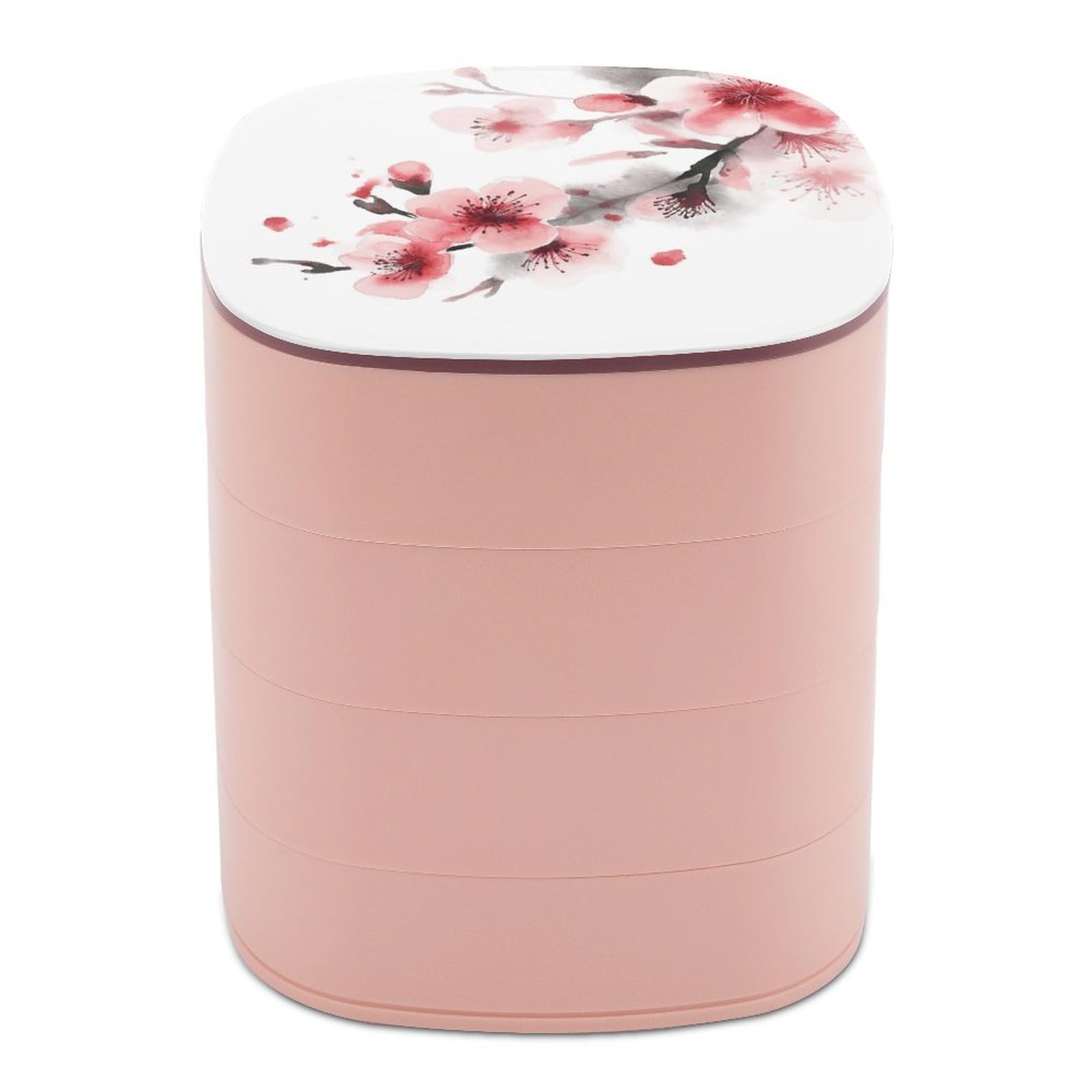 JTREHY Asian Watercolor Pink Cherry Florals Jewelry Box 4-Layer Covered Rotating Jewelry Storage Box Large Capacity Storage Boxes Portable Jewelry Case for Bracelets Earrings Necklace