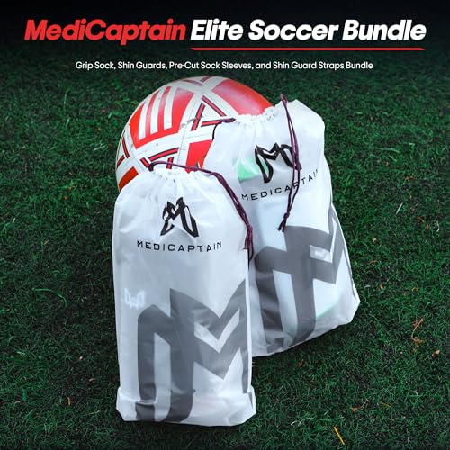 image for MediCaptain Soccer Grip Socks, Shin Guards, Pre-Cut Sock Sleeves, and 