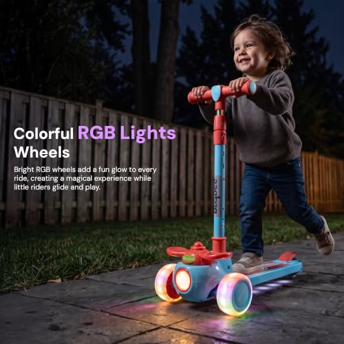 Image of Baybee Skiddo Baby Kick Scooters for Kids with 3 Height Adjustment | Foldable Skating Scooter with Foot Brake | Kids Scooter with RGB Lights & Music | Runner Scooters for Kid 2-10 Years (RED /Blue)
