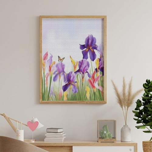 Pintura de puntos de diamante de mariposas y flores iris para adultos y principiantes 5