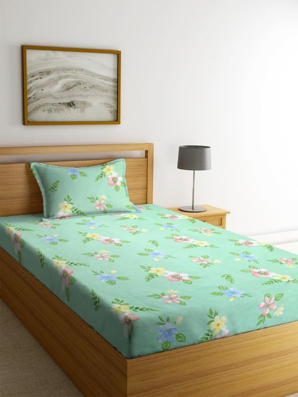Image of la' amour Cotton Printed 160 tc Flat Single Bedsheets for Summer with Pillow Cover Breathable | Wrinklefree (Size-60 X 90 Inch) Floral, Wine Blossom White