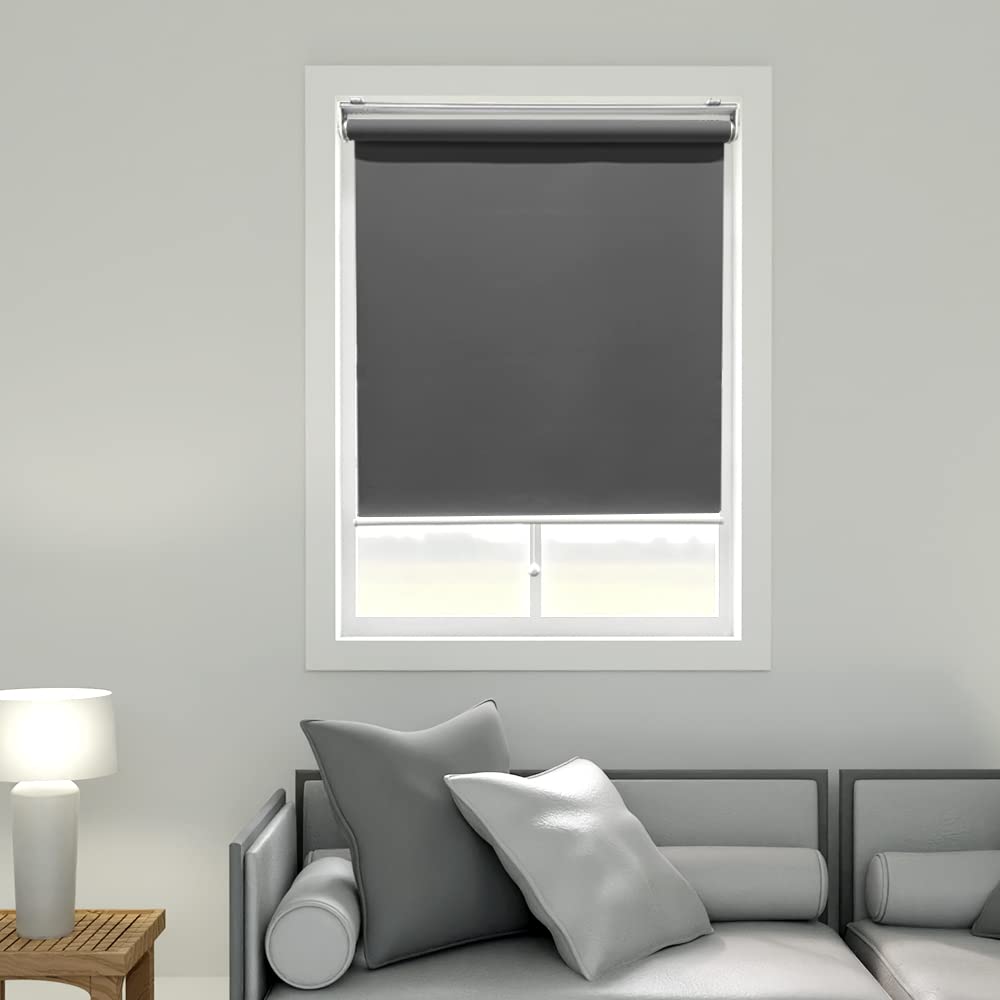 Cordless Roller Blind,100% Blackout Shades for Window and Door, Office and Home (Dark Grey, 32" W x 72" H)