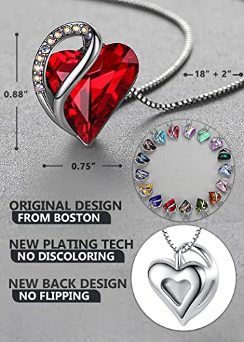 Leafael Womens Brass Necklaces, Infinity Love Heart Pendant Birthstone Crystal Jewelry Gifts For Wife, Silver Plated 18 + 2 Inch Chain, 01-January & July-Siam Ruby Red #TOP1
