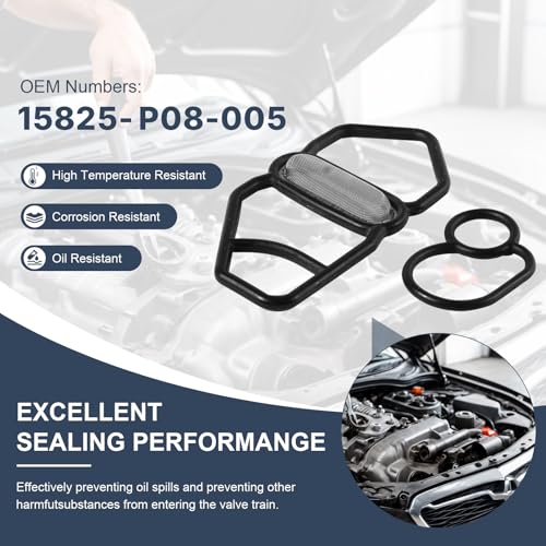Image of 15825-P08-005 36172-P08-005 36172-P08-015 Head Cylinder Solenoid Spool VTEC Valve Gasket Set Replacement for Honda /Acura Civic Integra NSX 1992-2001