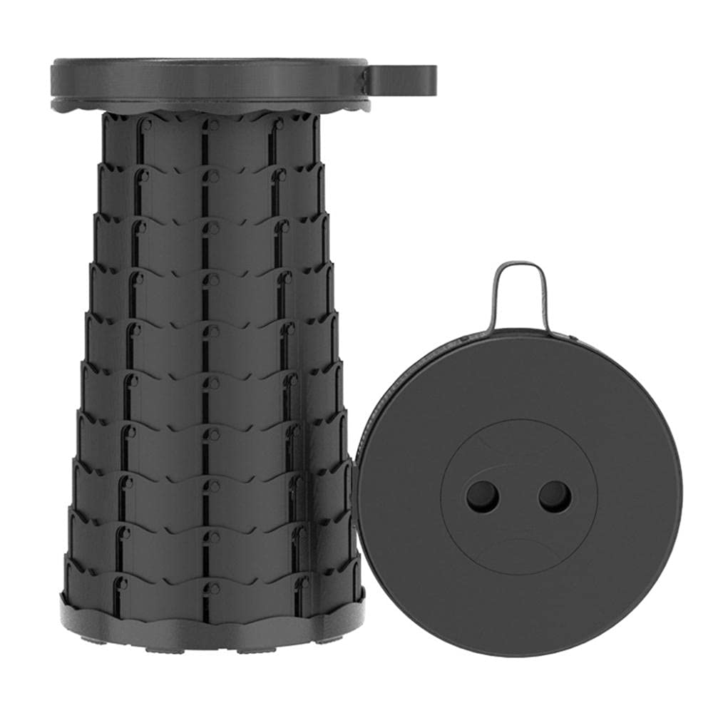 Tragbarer Klapphocker, Mini Teleskophocker Leichte Campinghocker,Tragfähigkeit 150kg, Teleskophocker Höhenverstellbar für Outdoor-Camping Reisen Picknick Garten -schwarz Super