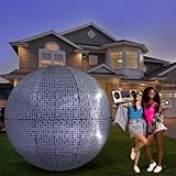 Jetec 7.51 ft Inflatable Lighted Disco Ball with Built in LED Light Fabric Disco Party Decorations Oversized Decorated Mirror Ball Yard Decoration for Dance Music 50 60 70s Party Decor