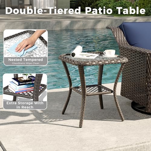 Image of 3 Piece Patio Furniture Set, Wicker Outdoor Conversation Set | Patio Chair Set with Olefin Removable Cushion, All-Weather Armchair Set with Deep Seat for Porch, Deck and Backyard, Blue