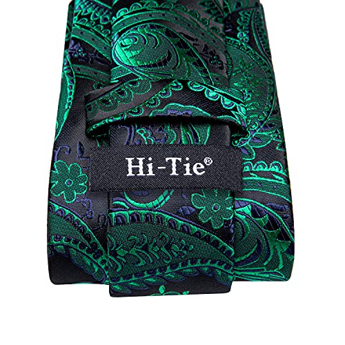 Image of Hi-Tie Paisley Floral Ties Set for Men Silk Mens Stripes Necktie Pocket Square Cufflinks Set Formal Business