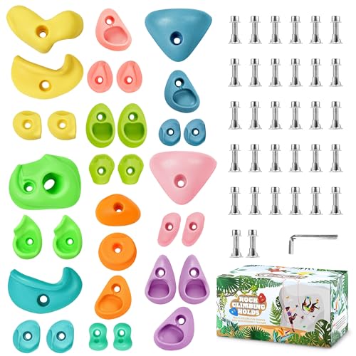 WHDZ クライミングホールド カラークライミングホールド キッズ ボルダリング 取り付け簡単 クライミングホールド 子供 トレーニング アクセシビリティツール 付き プラスチック樹脂 マカロン 32個セット