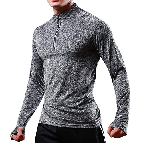 LUCKME - Camiseta de Manga Corta para Hombre, Cuello Alto, con Cremallera, Color sólido, Secado rápido, para Gimnasio, Deportes, Correr, Transpirable, Ropa Deportiva Gris Gris Oscuro XXL