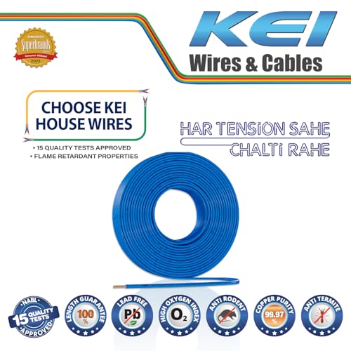 Image of KEI WIRES & CABLES Homecab 10 sqmm 1 Core Copper Flame Retardant House Wire PVC Insulated Cable for Domestic & Industrial Electrical Wiring (Blue, 90 Meters)