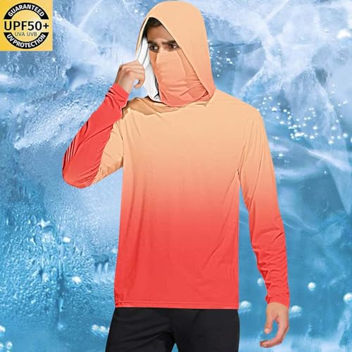 Mens Long Sleeve Sun Protection Shirts UPF 50 Rash Guards Cooling Hoodies with Mask Summer Long Sleeve Fishing Blouse2