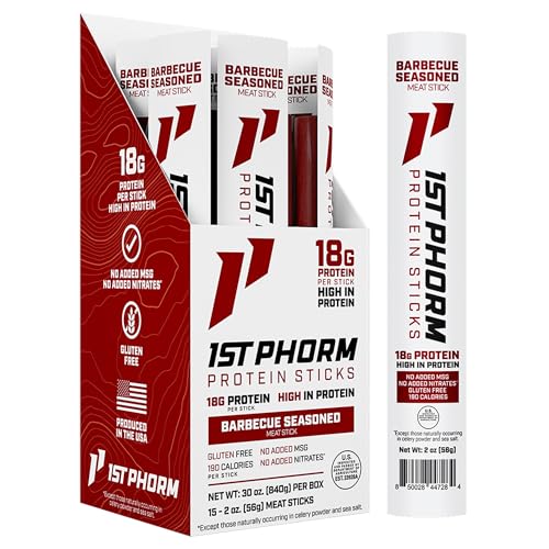 1st Phorm Meat Sticks, Seasoned BBQ Protein Snacks, 18g Protein Per Serving, Pork & Beef Sticks, Healthy Snacks On The Go, Gluten Free, Low Carb, Low Sugar, No Added MSG or Nitrates, 15 Count