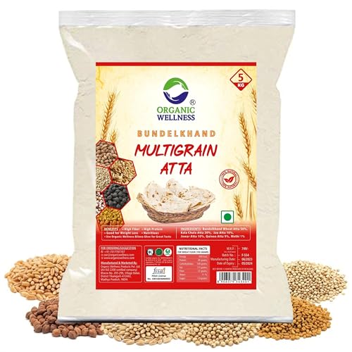 Image of Organic Wellness Multigrain Atta 5kg Pack | High Protein Jowar (Millet 10%) Flours | High Fiber | Low Gluten, & Diabetic Friendly Fresh Whole Wheat Flours
