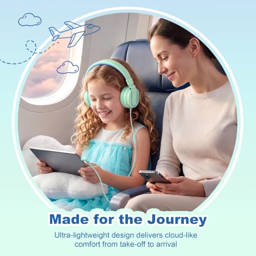 Image of AILIHEN I35 Kids Headphones for School with Mic, 93dB Safe Volume, Green | Wired On Ear Headphones for Kids Girls, Foldable Lightweight Headphone for Classroom Learning & Entertainment Travel Computer