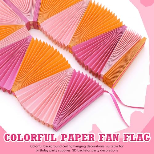 Image of 3 Pack Red Pink Orange Party Decorations Paper Fans Garland 15.6ft Background Ceiling Hanging Decorations for Sunset Soiree Wedding Birthday 3D Bachelorette Dawn Sunset Party Decoration