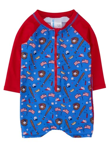 Image of RUGGEDBUTTS Baby /Toddler Boy Swimsuit, One Piece Zipper Rash Guard Sunsuit with UPF 50+ Sun Protection