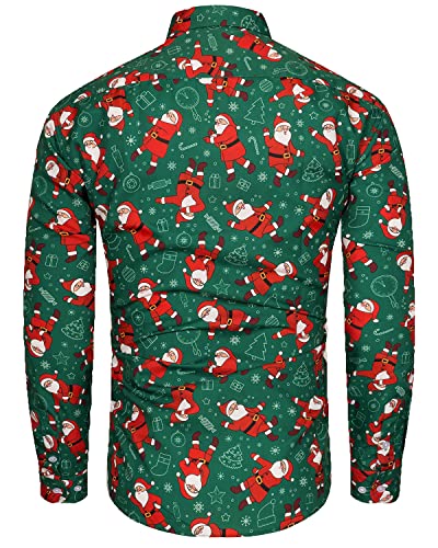 Tunevuse Holiday Season Gift-Mens Christmas Shirt Novelty Ugly Santa Claus Long Sleeve Funny Button Down Shirt For Party Green 3X-Large #TOP1