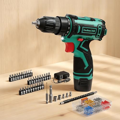 VIWKO 12V Visseuse Devisseuse Sans Fil, Perceuse Visseuse Sans Fil et 2000mAh Batterie, 25N.m Perceuse, 98 Accessoires, 25+1 Couple, Lumières LED, Parfait la Réparation à Domicile et DIY Green
