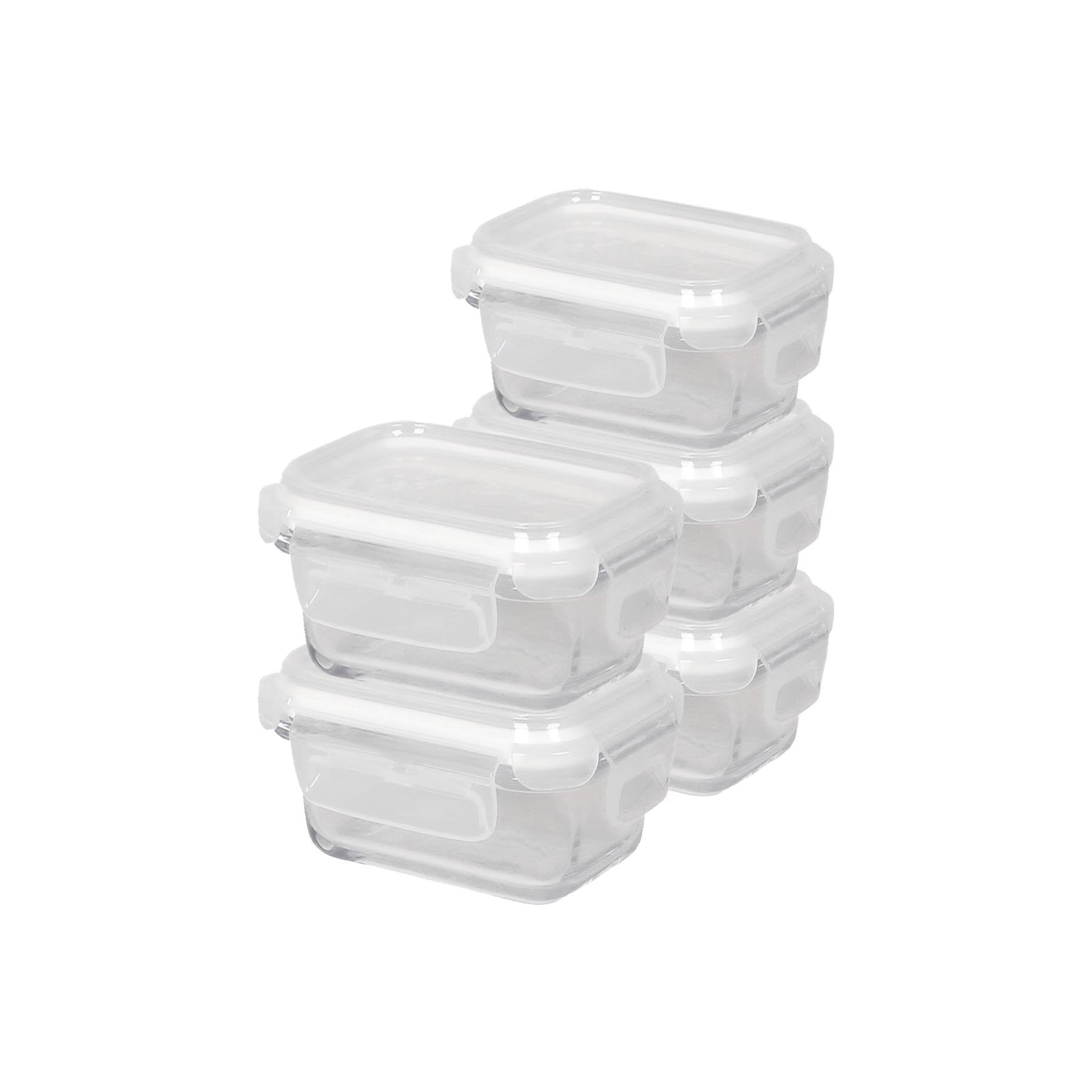 Harbour Housewares Unisex White 150Ml Glass Food Storage Containers - Airtight Meal Prep Tubs - 5 Pack In