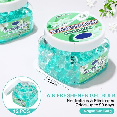 Image of 12 Pcs Air Freshener Bulk Odor Gel Eliminator Beads 8 Oz, Jasmine | Long Lasting Air Freshener Beads in Jars Eliminates Odors in Home Bathrooms, Cars, Boats, Rvs, Pet Areas