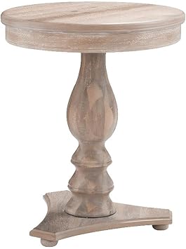 Linon Bree Round Wood Side Table 20" D x 24.5" H with Pedestal Base Natural Brown