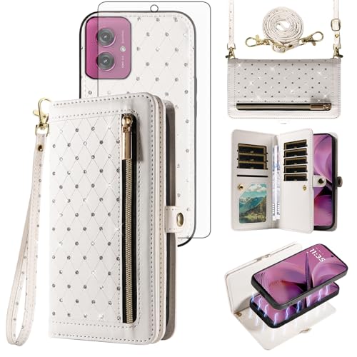 Coque Motorola Moto G55 5G avec fermeture éclair et bandoulière pailletée amovible