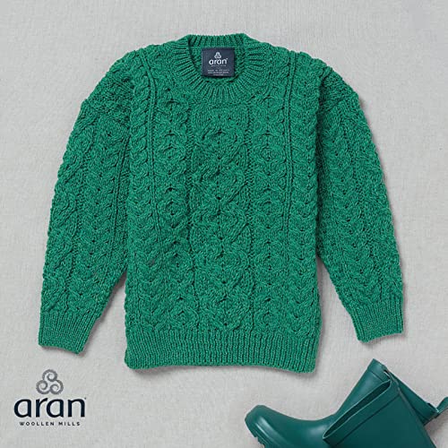 Image of Aran Woollen Mills Ireland Childrens Trellis Crewneck Sweater 100% Merino Wool (as1, Alpha, x s, Standard, Green)