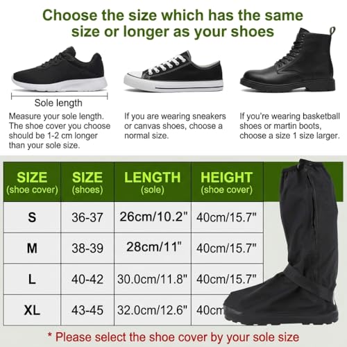 Image of PALAY Waterproof Rain Shoe Covers Reusable Protective Shoe Covers with Non Slip Sole Elastic Fit Zipper Design for Monsoon Commuting Cycling Outdoor Use, Black, S