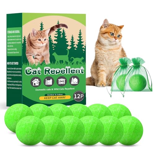 Natural Cat Repellent Balls (12 Pack) - Indoor & Outdoor Use, Cat Deterrent Outdoor to Keep Cats Away, Keep Cats Out of Yard Permanently, Essential Oil Repellent, Protect Furniture from Scratching