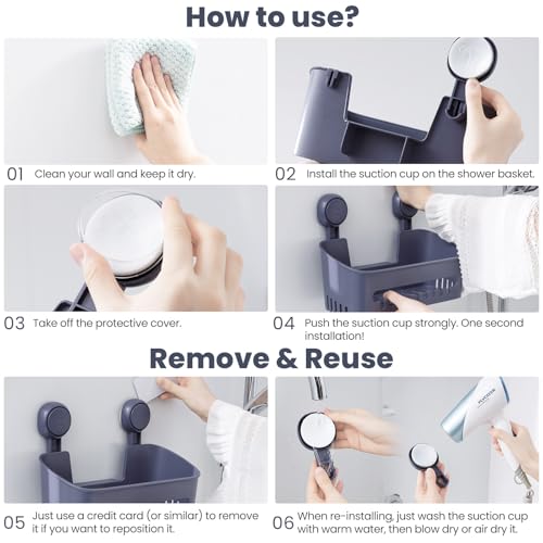 Taili Shower Caddy Drill-Free With Vacuum Suction Cup Removable Shower Shelf Storage Basket For Shampoo & Toiletries thumb #7