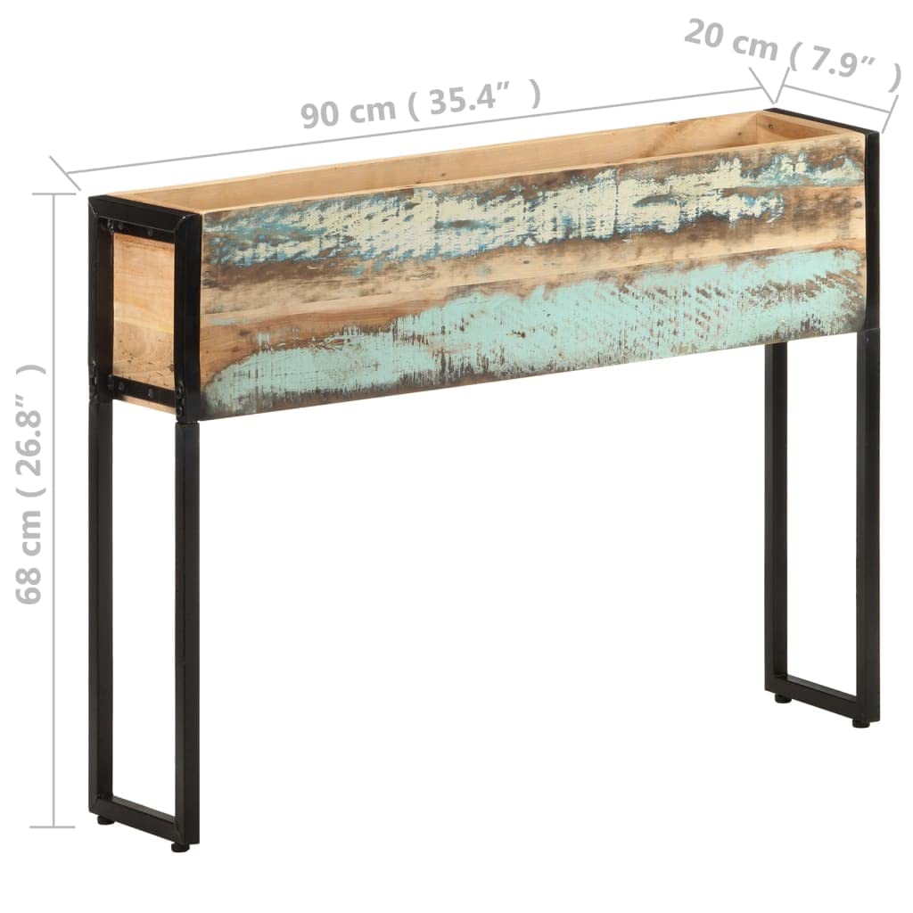Donica drewniana 90x20x68 cm z litego drewna odzyskanego, skrzynia ogrodowa na kwiaty warzywa zioła, podwyższona donica na balkon taras z metalowym stelażem, meble ogrodowe vintage do przechowywania