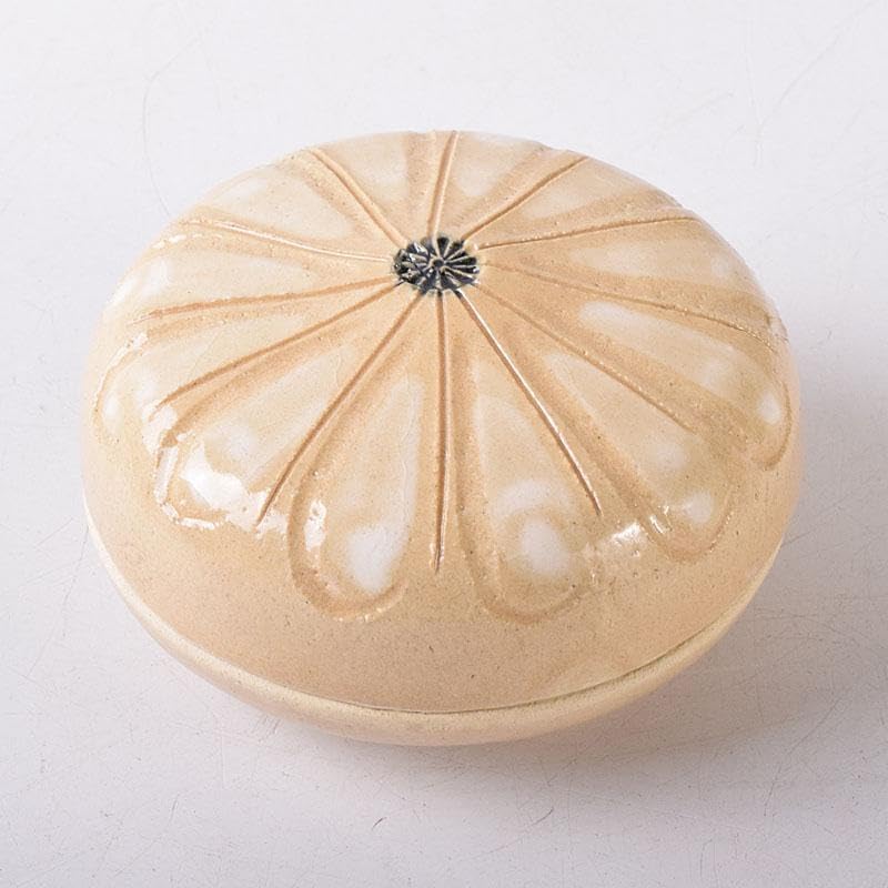 茶道具　春香堂　葵窯　加藤春二作　菊花　千年菊方　香合　共箱　V　7850 茶道具 春香堂 葵窯 加藤春二作 菊花 千年菊方 香合 共箱