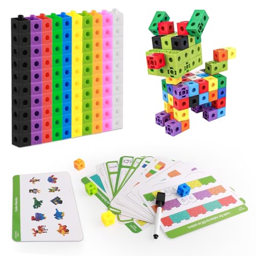 LHOEST Cubes à Empiler Enfant 119PCS Cube Mathématiques Jeux Construction Enfant 3 5 6 7 8 Ans Cubes de Liaison Mathématiques Montessori Jouet Éducatif Garçons Filles Cadeau Jouet Apprendre a Compter