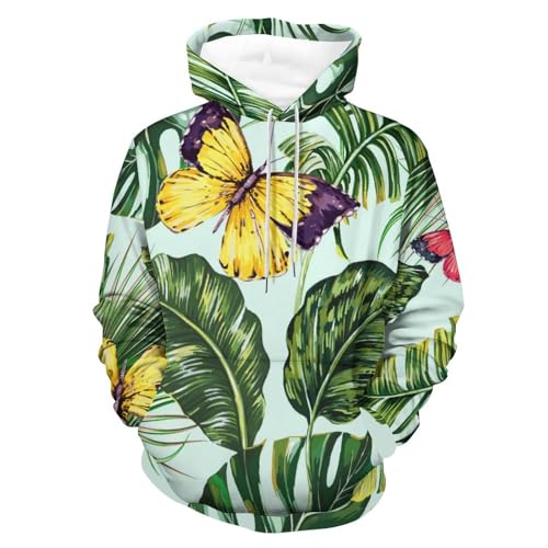 Hoodie Papillon Feuille Verte pour Homme et Femme - Sweat à Capuche Manches Longues Unisex S