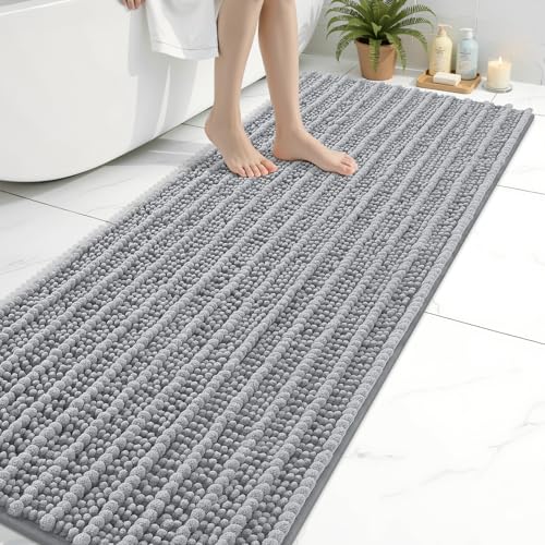 Image of Arotive Luxury Bathroom Ruuner Rugs 70x24, Extra Soft Thick Absorbent Shaggy Chenille Bath Rugs, Machine Wash Dry, Bath Mats for Bathroom Floor, Tub and Shower, Home Decor Accessories, Light Grey