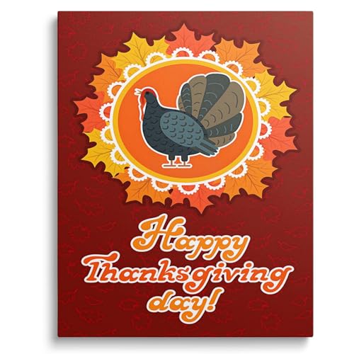 Thanksgiving Canvas Wall Art, Happy Turkey Day Poster Print, Festive
