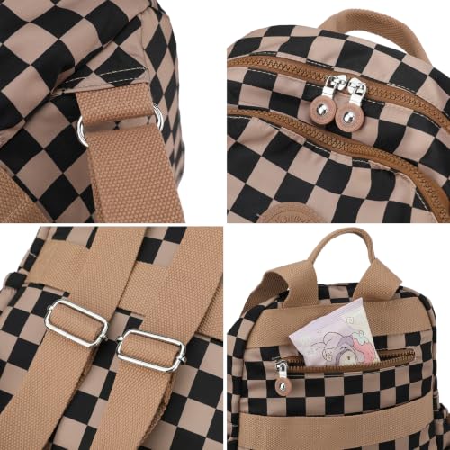 Image of Tanweibago Mini Nylon Women Backpacks,11L Small Ladies backpacks Casual Lightweight Women Shopping Travel Daypack (Checkered Khaki)