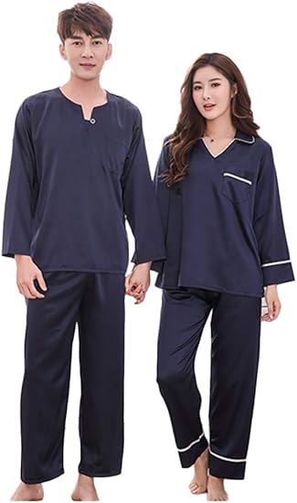 Amazon Co Jp ジュタオピン 合成 シルク パジャマ 上下セット レディース 長袖 ペア パジャマ 夏 ルームウェア メンズ 部屋着 ペア パジャマ 母の日 プレゼント ギフト 大きいサイズ 紺 赤 緑 ピンク シルバー キャメル ベージュ 7色展開 ファッション