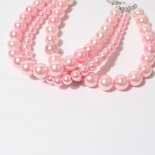 Miniatura 3 de Fancy Collar de 3 filas de diamantes rosa perla para mascotas, gatos, perros, perros, niñas, accesorios de disfraz (7.8-12.6 pulgadas)