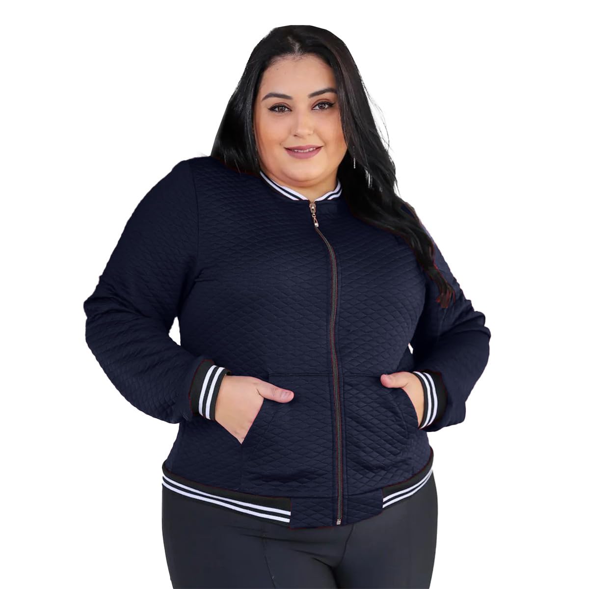 Jaqueta Feminina Blusa de Frio Bomber Plus Size Inverno Bolsos G1 A G3