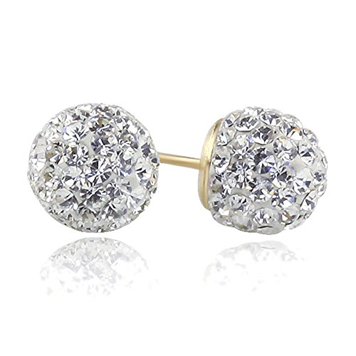 14K Yellow Gold Crystal Ball Stud Earrings Screwback (Available 6mm, 8mm), 8