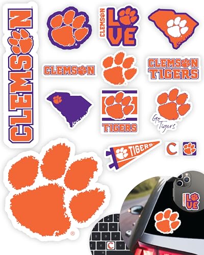 Image of Clemson Tigers Stickers & Decals 14 Pc Set for Car, Laptop & Bottle
