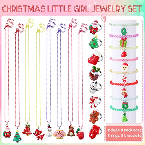 24 Pcs Christmas Little Girl Jewelry Set Kids Unicorn Necklace Cute Woven Bracelet Ring For Pretend Dress Up Party Favor (Santa Style) #TOP2