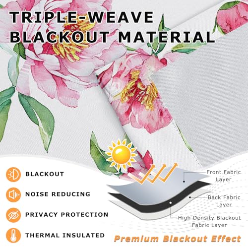 Floral Curtains for Bedroom Eyelet - Floral Curtains - Pink Peony Flower Spring Blackout Curtains 66 x 90 Inch (Width x Drop) 2 Panels, Botanical Eyelet Curtains & Drapes - Image 4